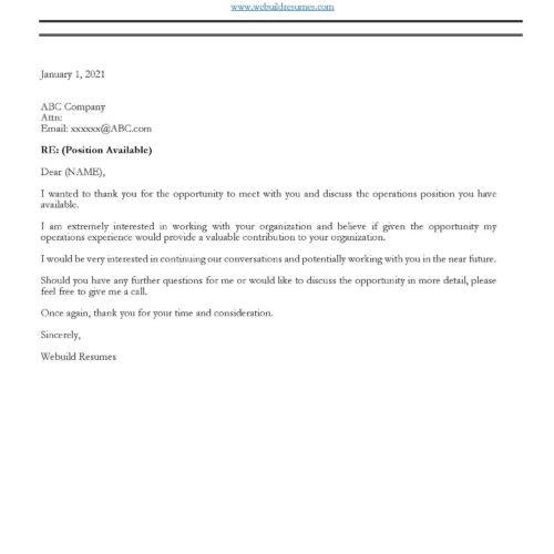 A La Carte Follow-up Letter
