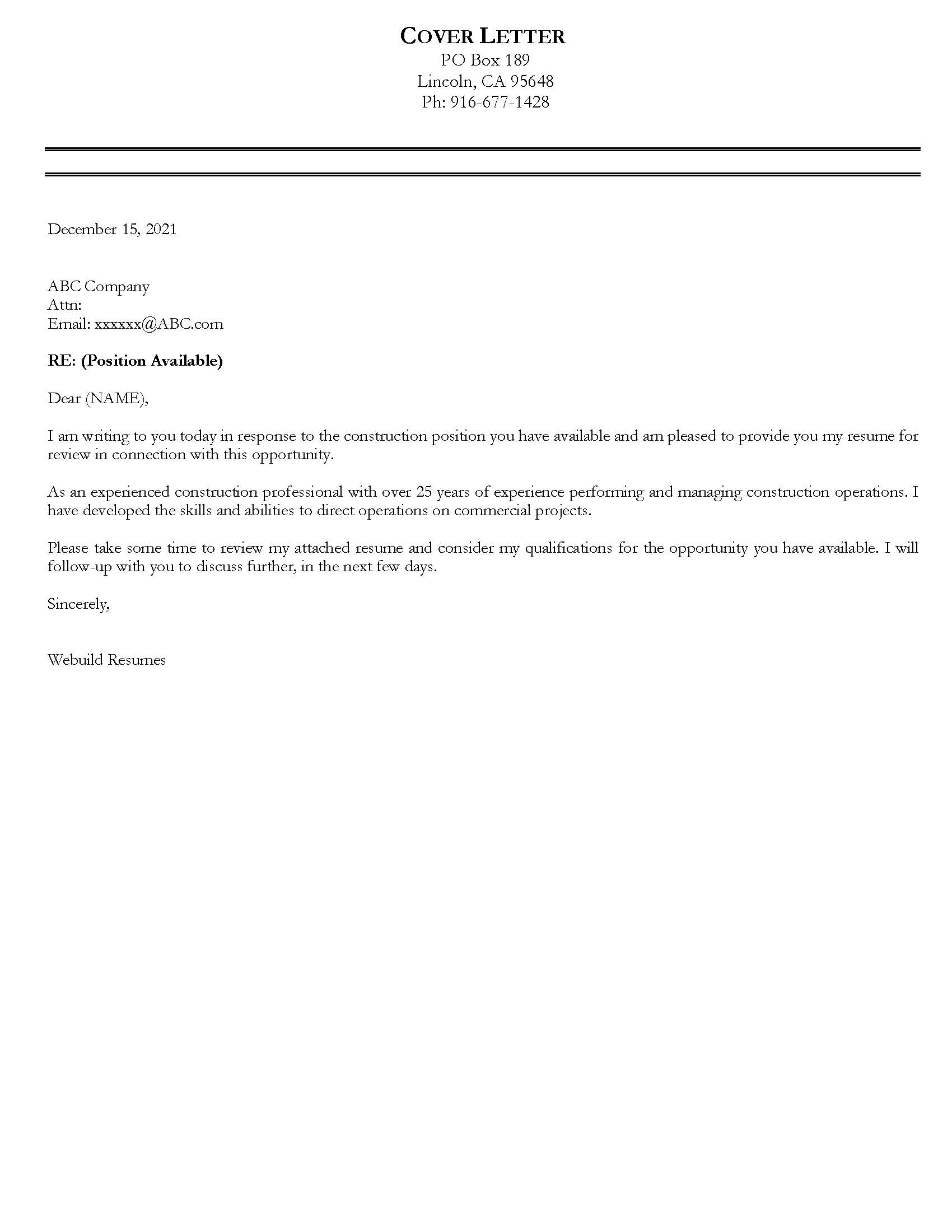 A La Carte Cover Letter